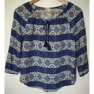 Forever 21 Boho Aztec Tasseled Peasant Top Size S